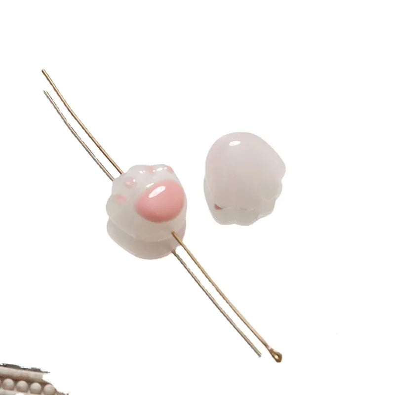 100pcs 14mm Pink Cats Claw Glass Beads DIY Jewelry Earring/Bracelet Accessory