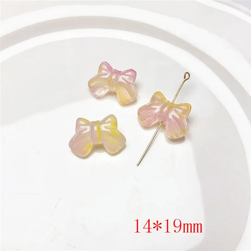 100pcs Cartoon Bowknot Glass Beads DIY Jewelry Accessory