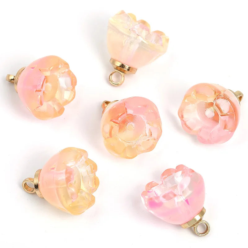 100pcs Cartoon Flowers Glass Beads Charms DIY Earring/Garment Accessory