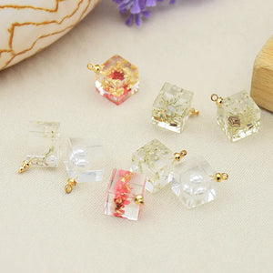 30pcs Dried Flower Beads 3D Square Resin Charms DIY Jewelry Earring Accessory