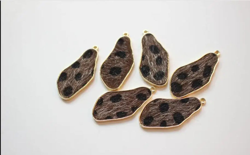 30pcs Leopard Fabric Geometry Alloy Locket Charms DIY Jewelry Pendant
