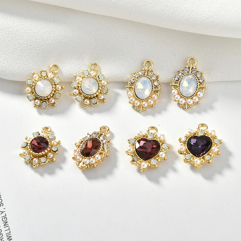 30pcs Glass Rhinestone Core Geometry Alloy Charms for Locket Jewelry