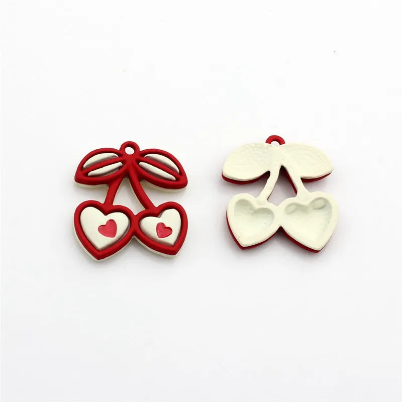 30pcs Rubber Paint Hearts Cherry Alloy Floating Locket Charms DIY Jewelry