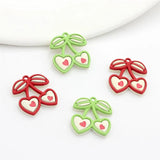 30pcs Rubber Paint Hearts Cherry Alloy Floating Locket Charms DIY Jewelry