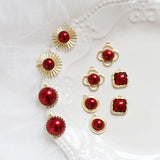 30pcs Red Beads Alloy Floating Locket Charm DIY Jewelry Accessory