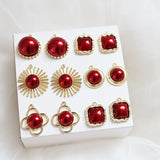 30pcs Red Beads Alloy Floating Locket Charm DIY Jewelry Accessory