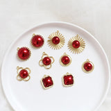 30pcs Red Beads Alloy Floating Locket Charm DIY Jewelry Accessory
