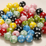 50pcs 14mm Dots Pattern Print Geometry Resin Beads DIY Jewelry Accessory