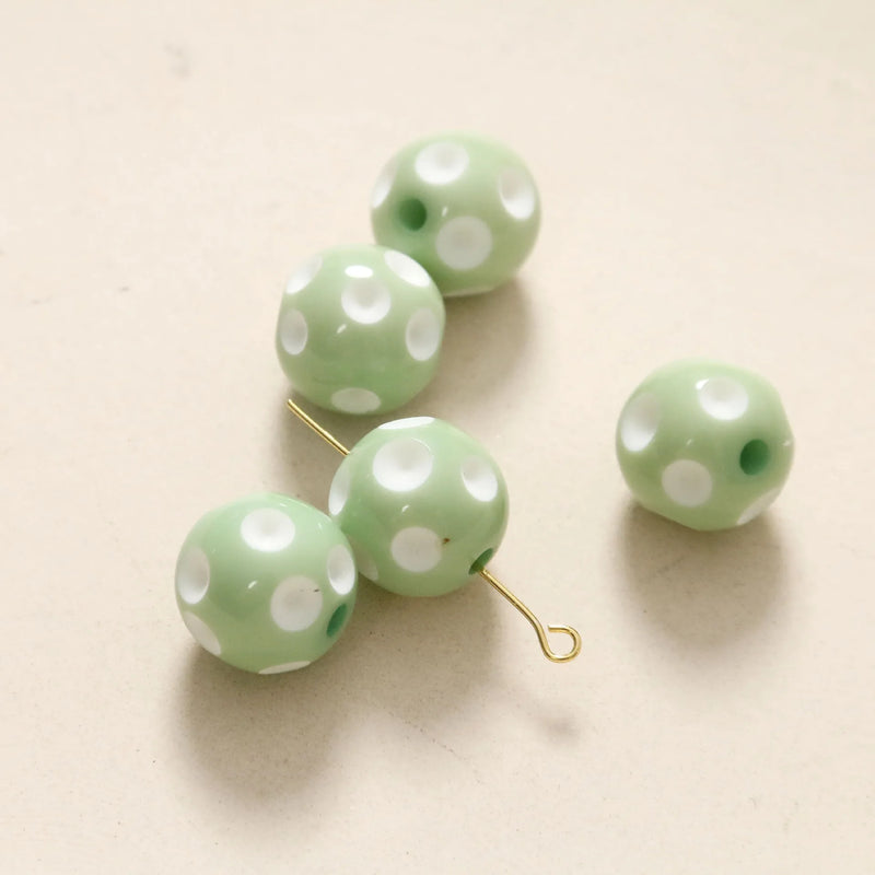 50pcs 14mm Dots Pattern Print Geometry Resin Beads DIY Jewelry Accessory