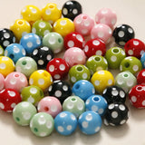 50pcs 14mm Dots Pattern Print Geometry Resin Beads DIY Jewelry Accessory