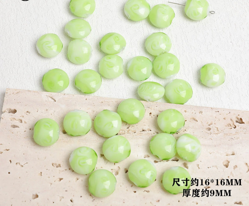50pcs 16mm Geometric Round Glass Beads DIY Jewelry Earring Pendant