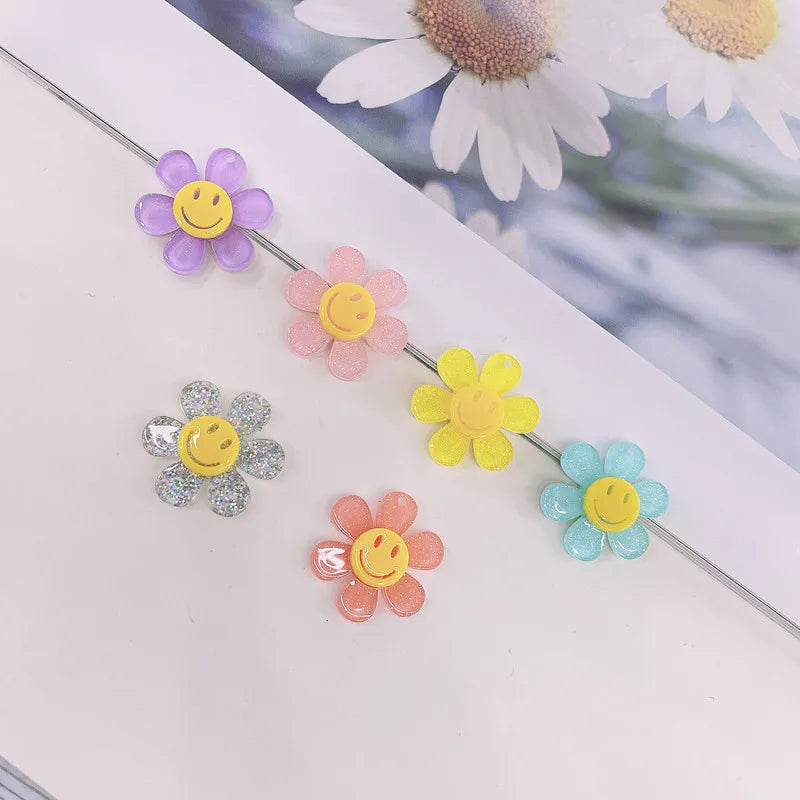50pcs 25mm Smiley Face Cartoon Flower Acrylic Beads for DIY Earrings