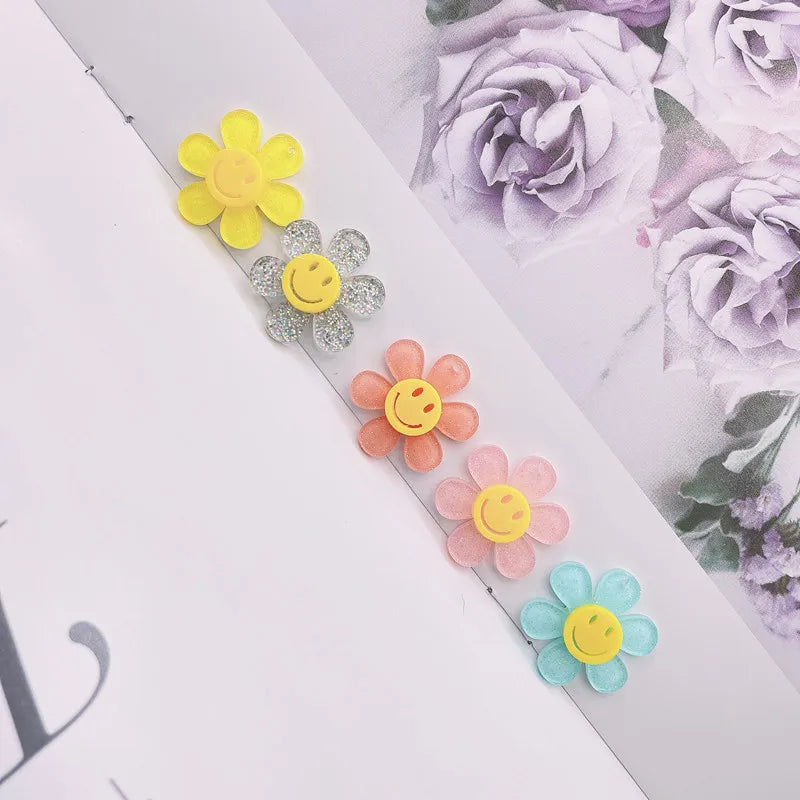 50pcs 25mm Smiley Face Cartoon Flower Acrylic Beads for DIY Earrings