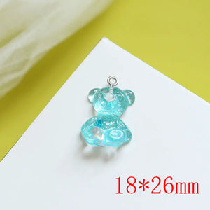 50pcs Glitter Jelly Bear Resin Beads Charms DIY Earring Keychain Accessory