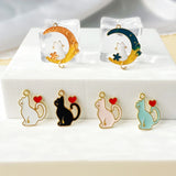 50pcs Alloy Drop Oil Cat/Moon Floating Locket Charms DIY Jewelry