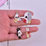 50pcs/lot Cartoon Skull/Rose Flowers Metal Charms DIY Jewelry