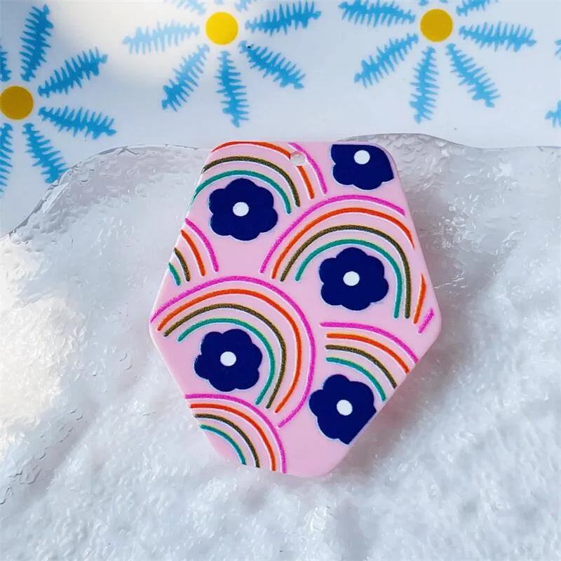 50pcs Cartoon Flower/Animal Print Acrylic Beads DIY Jewelry Earring Accessory