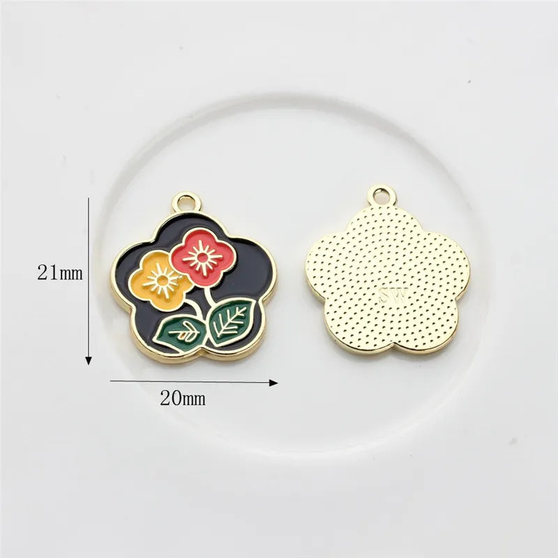50pcs Cartoon Flower Core Alloy Drop Oil Charms DIY Jewelry Keychain Pendant