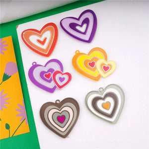 50pcs Cartoon Print Geoemtry Hearts Acrylic Beads DIY Jewelry Earring Accessory