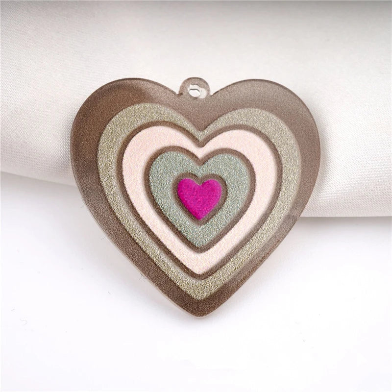 50pcs Cartoon Print Geoemtry Hearts Acrylic Beads DIY Jewelry Earring Accessory
