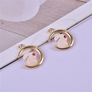 50pcs Cartoon Rabbit & Moon Alloy Floating Locket Charms DIY Jewelry Pendant