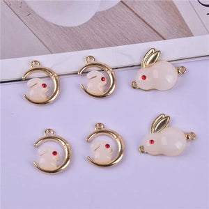 50pcs Cartoon Rabbit & Moon Alloy Floating Locket Charms DIY Jewelry Pendant