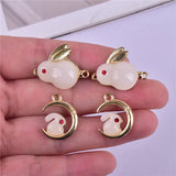50pcs Cartoon Rabbit & Moon Alloy Floating Locket Charms DIY Jewelry Pendant
