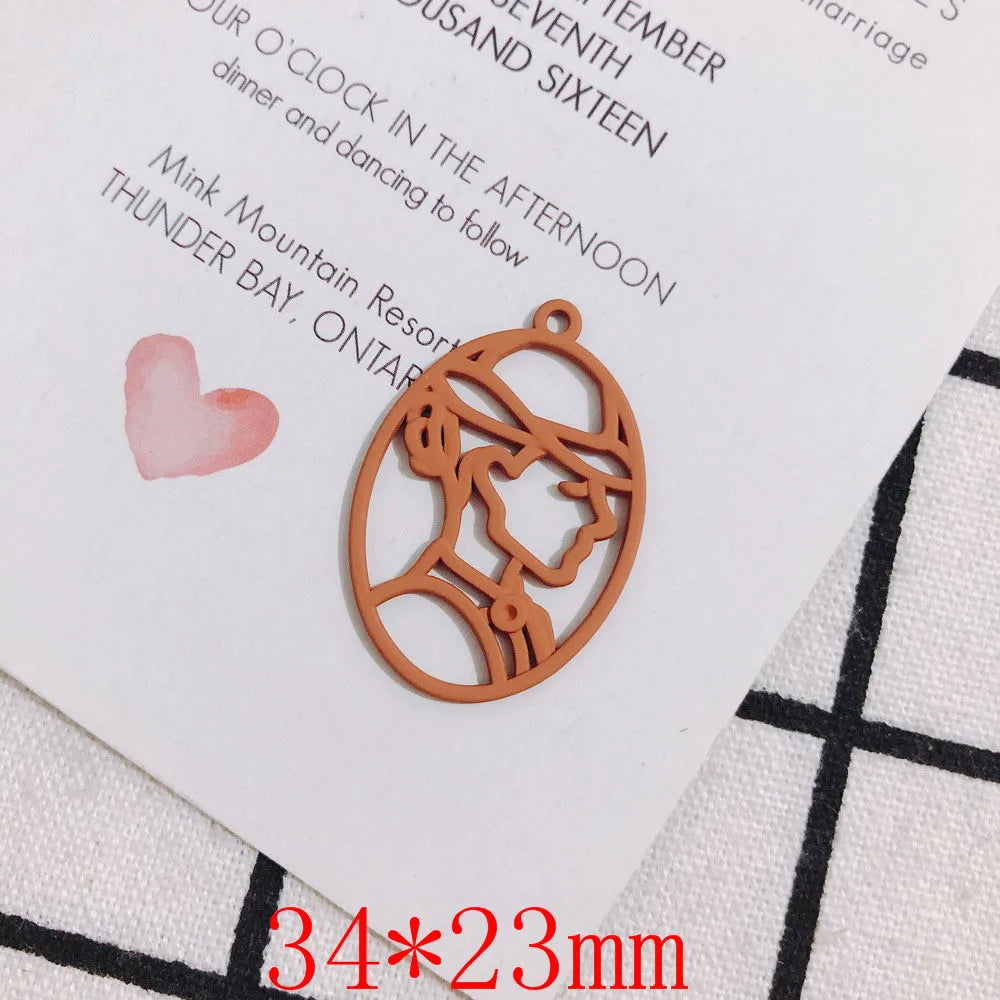 50pcs Rubber Paint Girls Geometry Ovals Alloy Floating Locket Charm