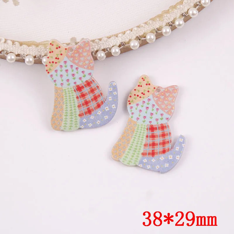 50pcs Flowers Pattern Print Acrylic Beads DIY Jewelry Earring/Accessory