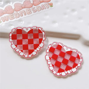 50pcs Grid Pattern Heart Shape Acrylic Beads DIY Earring Pendant