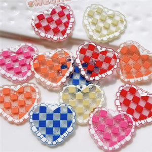 50pcs Grid Pattern Heart Shape Acrylic Beads DIY Earring Pendant