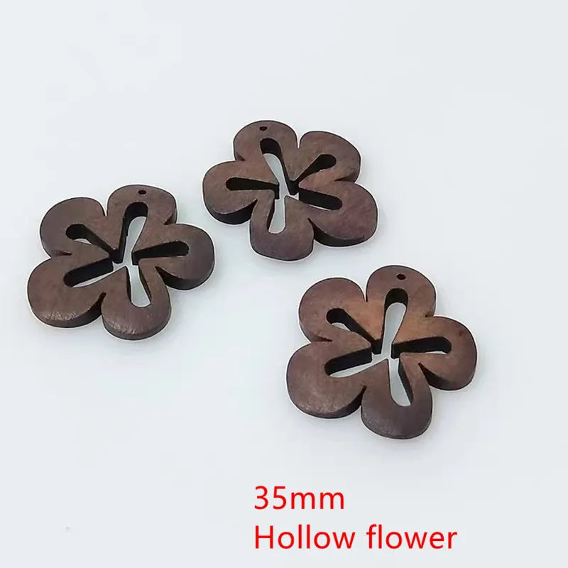 50pcs Cartoon Geometry Flowers Wood Beads DIY Jewelry Earring Accessory