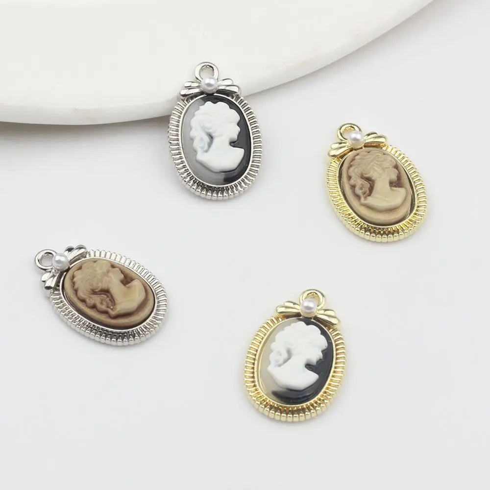 50pcs Relief Girls Ovals Resin Alloy Charms DIY Earring Accessory