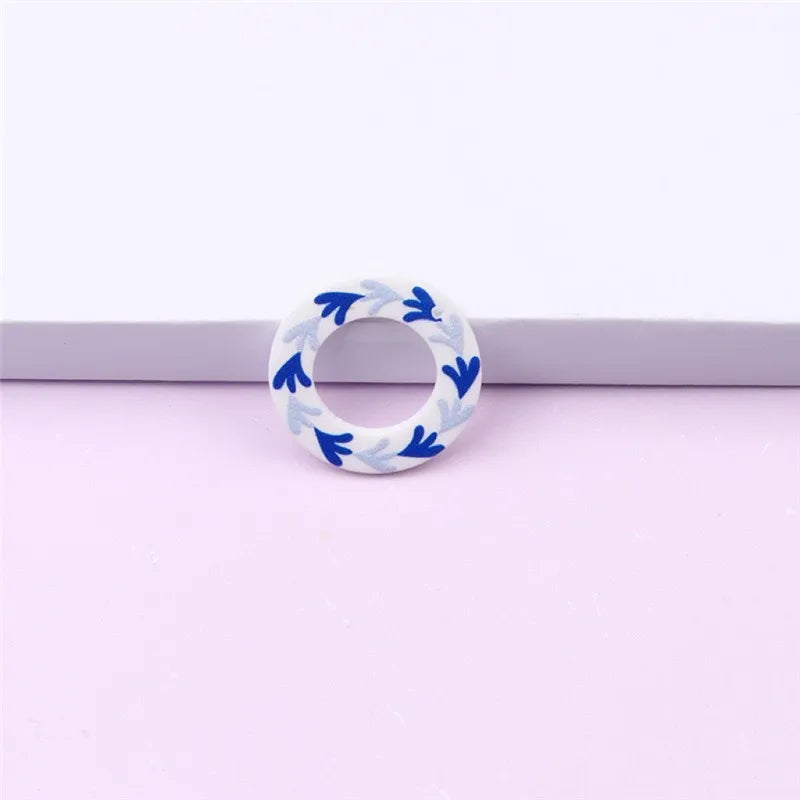 50pcs Flowers Print Acrylic Beads DIY Jewelry Earring Accessory