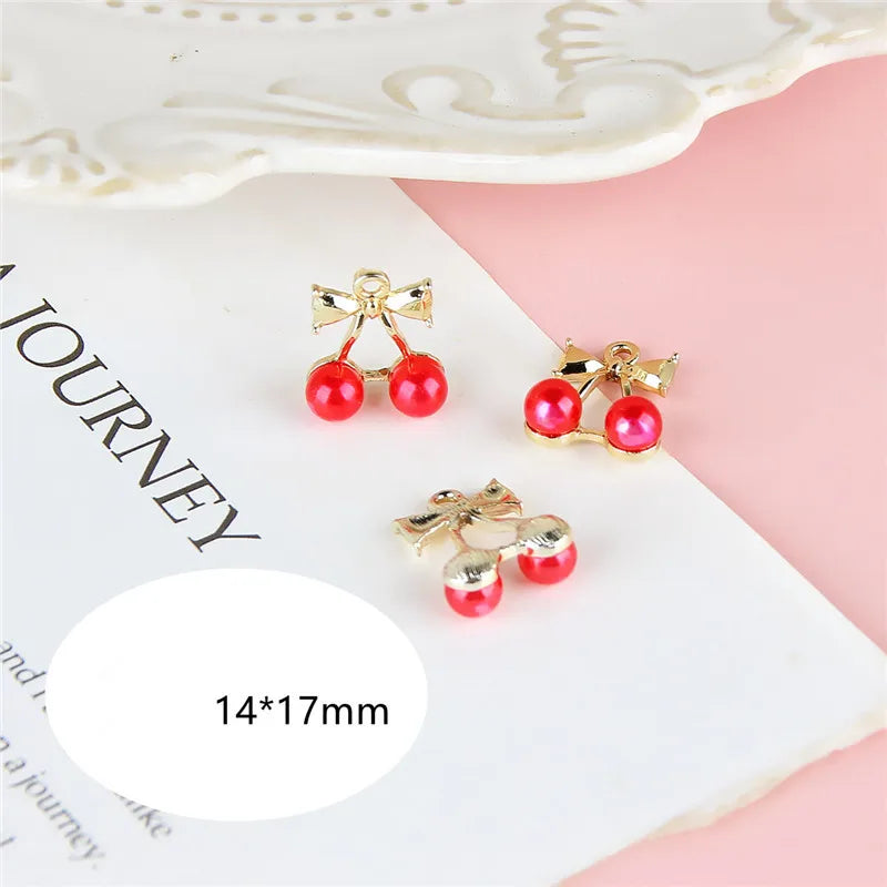 50pcs Red Bead Cartoon Cherry Alloy Charms DIY Jewelry Accessory