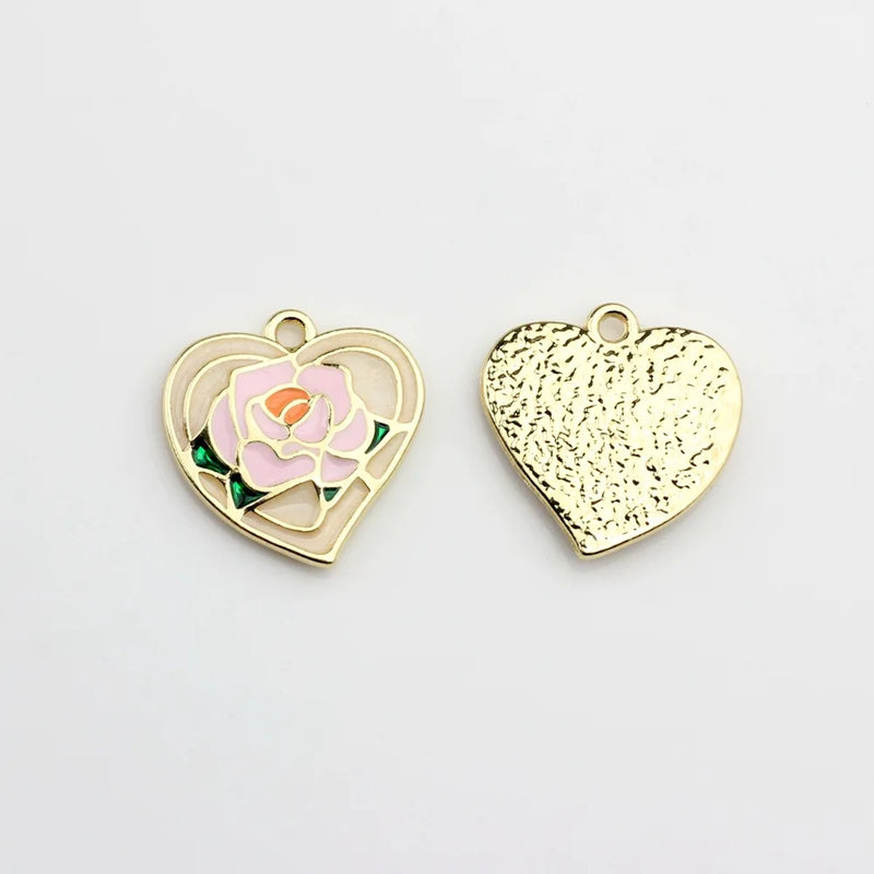 50pcs Rose Flowers Core Hearts Shape Alloy Charms for DIY Jewelry