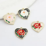 50pcs Rose Flowers Core Hearts Shape Alloy Charms for DIY Jewelry