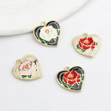 50pcs Rose Flowers Core Hearts Shape Alloy Charms for DIY Jewelry