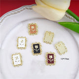50pcs Rose Pattern Alloy Drop Oil Rectangle Locket Charms DIY Jewelry