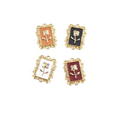 50pcs Rose Pattern Alloy Drop Oil Rectangle Locket Charms DIY Jewelry