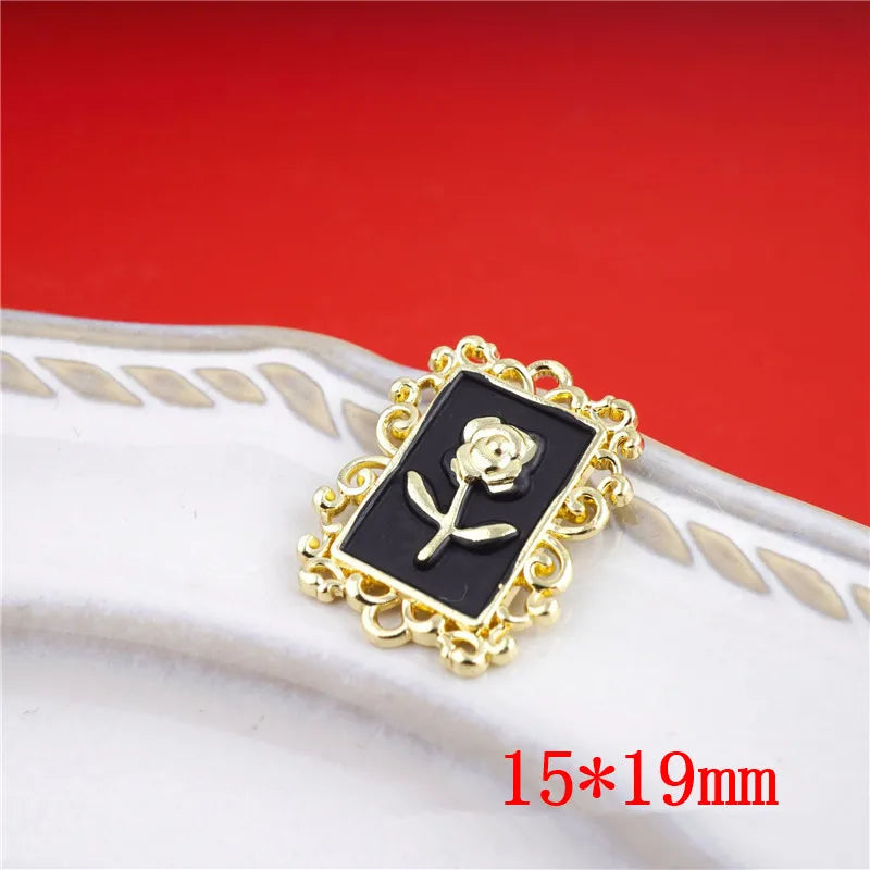 50pcs Rose Pattern Alloy Drop Oil Rectangle Locket Charms DIY Jewelry