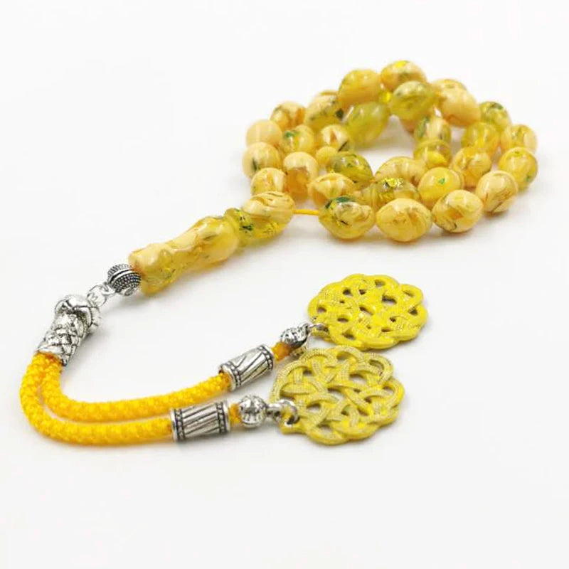 Yellow Resin Islamic Rosary Arabic Bracelet Muslim Misbaha Saudi