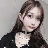 Women Dark Gothic Lolita Pentagram Necklace Punk Gothic Pu Leather Goth Heart Cr