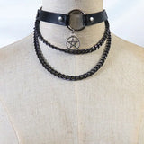 Women Dark Gothic Lolita Pentagram Necklace Punk Gothic Pu Leather Goth Heart Cr