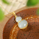 Inlaid Gourd & Tian Jade Necklace Pendant Silver Jewelry
