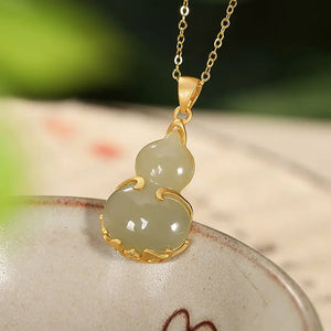 Inlaid Gourd & Tian Jade Necklace Pendant Silver Jewelry
