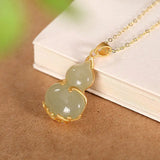 Inlaid Gourd & Tian Jade Necklace Pendant Silver Jewelry