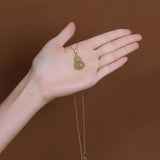 Inlaid Gourd & Tian Jade Necklace Pendant Silver Jewelry