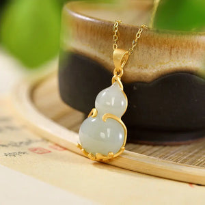 Inlaid Gourd & Tian Jade Necklace Pendant Silver Jewelry