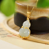 Inlaid Gourd & Tian Jade Necklace Pendant Silver Jewelry